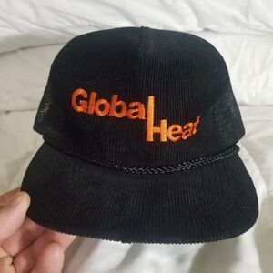 VINTAGE TRUCKER HAT NEW CORDUROY GLOBAL HEAT 1980S